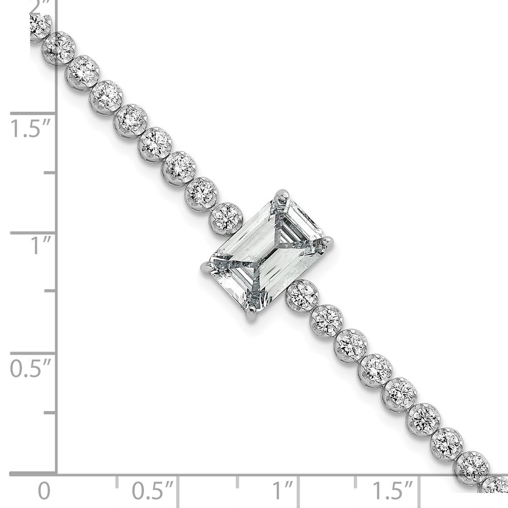 Sterling Silver Rhodium Plated Polished Round and Rectangle CZ 7.25in Bracelet