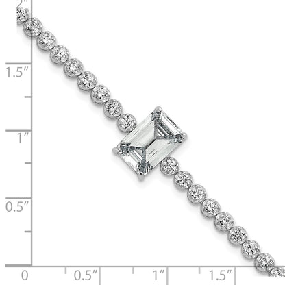 Sterling Silver Rhodium Plated Polished Round and Rectangle CZ 7.25in Bracelet