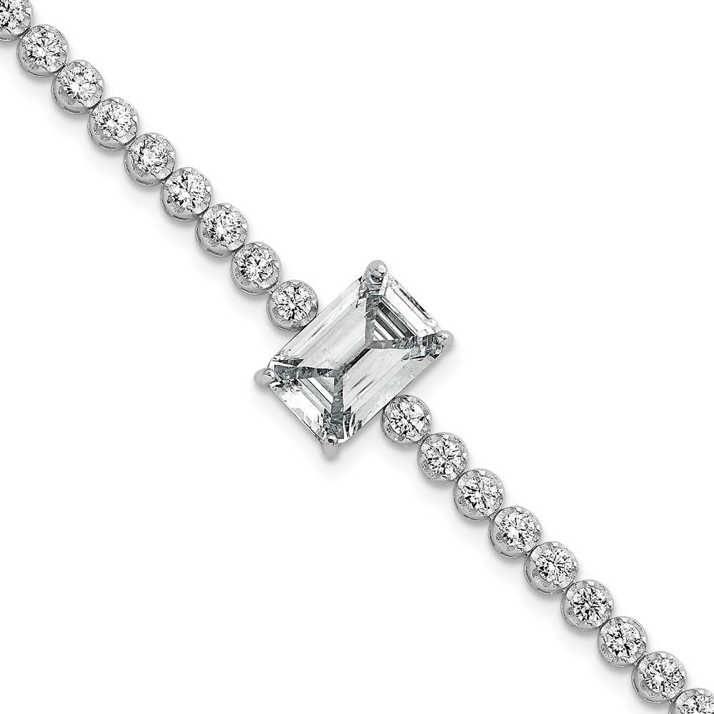 Sterling Silver Rhodium Plated Polished Round and Rectangle CZ 7.25in Bracelet