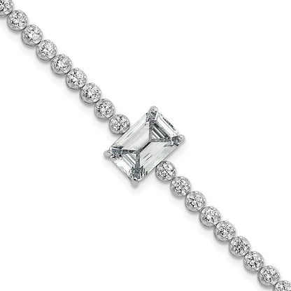 Sterling Silver Rhodium Plated Polished Round and Rectangle CZ 7.25in Bracelet