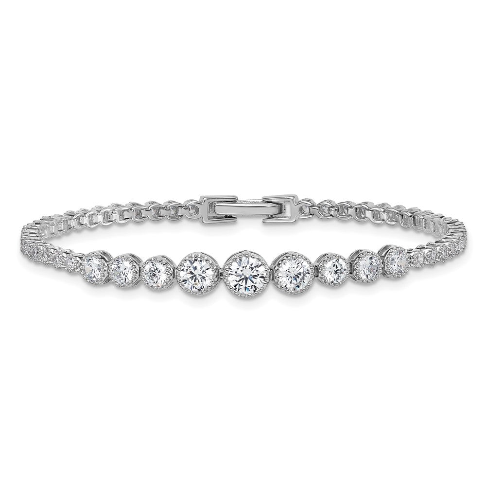 Sterling Silver Rhodium-Plated Polished CZ Graduated Tennis Bracelet
