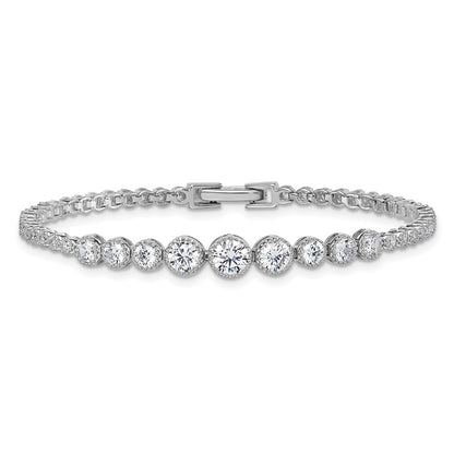 Sterling Silver Rhodium-Plated Polished CZ Graduated Tennis Bracelet