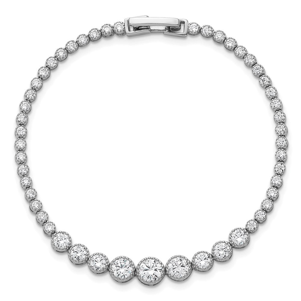 Sterling Silver Rhodium-Plated Polished CZ Graduated Tennis Bracelet