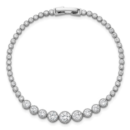 Sterling Silver Rhodium-Plated Polished CZ Graduated Tennis Bracelet