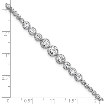 Sterling Silver Rhodium-Plated Polished CZ Graduated Tennis Bracelet
