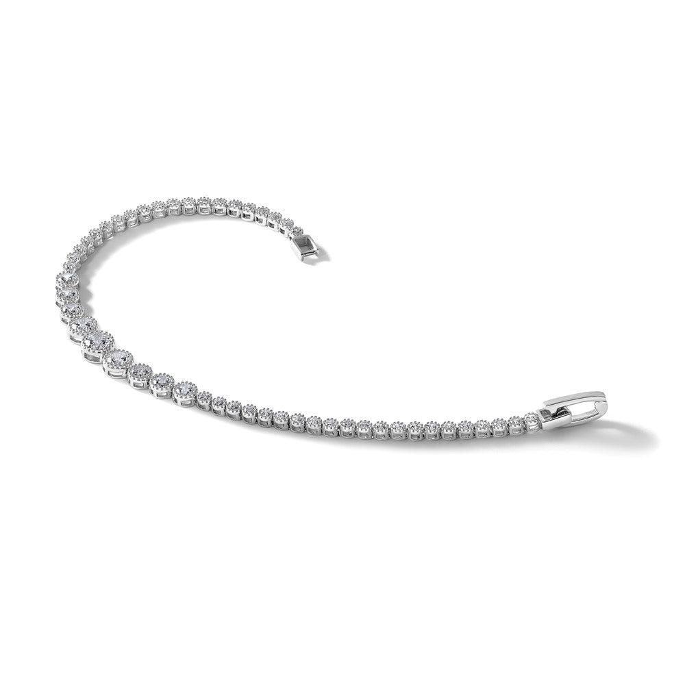 Sterling Silver Rhodium-Plated Polished CZ Graduated Tennis Bracelet