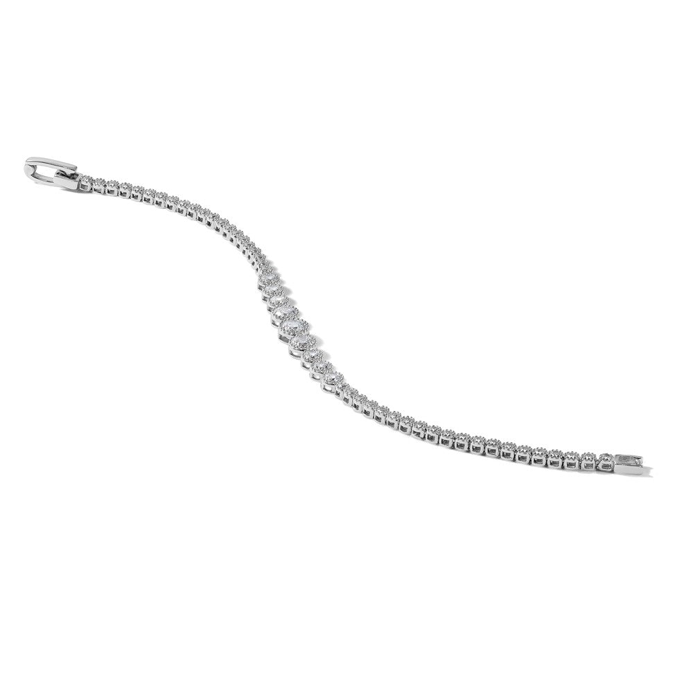 Sterling Silver Rhodium-Plated Polished CZ Graduated Tennis Bracelet