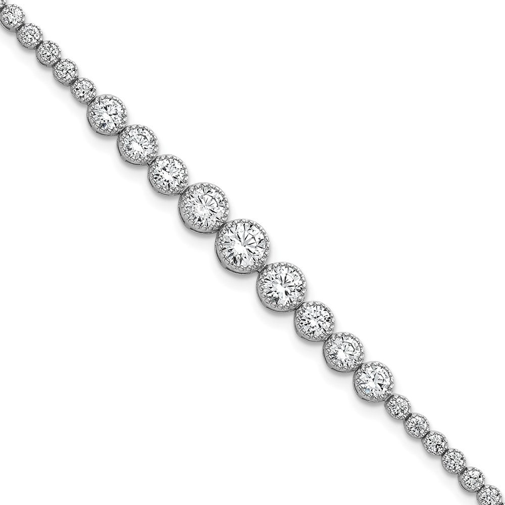 Sterling Silver Rhodium-Plated Polished CZ Graduated Tennis Bracelet