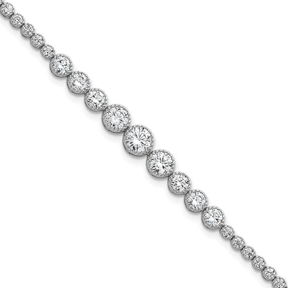 Sterling Silver Rhodium-Plated Polished CZ Graduated Tennis Bracelet