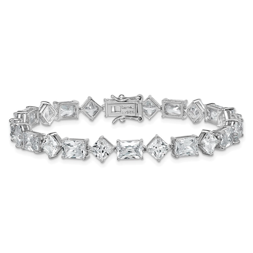 Sterling Silver Rhodium-Plated Polished Fancy CZ 7.25 Inch Bracelet