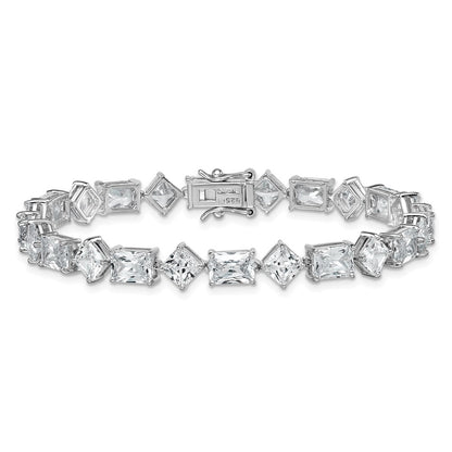 Sterling Silver Rhodium-Plated Polished Fancy CZ 7.25 Inch Bracelet
