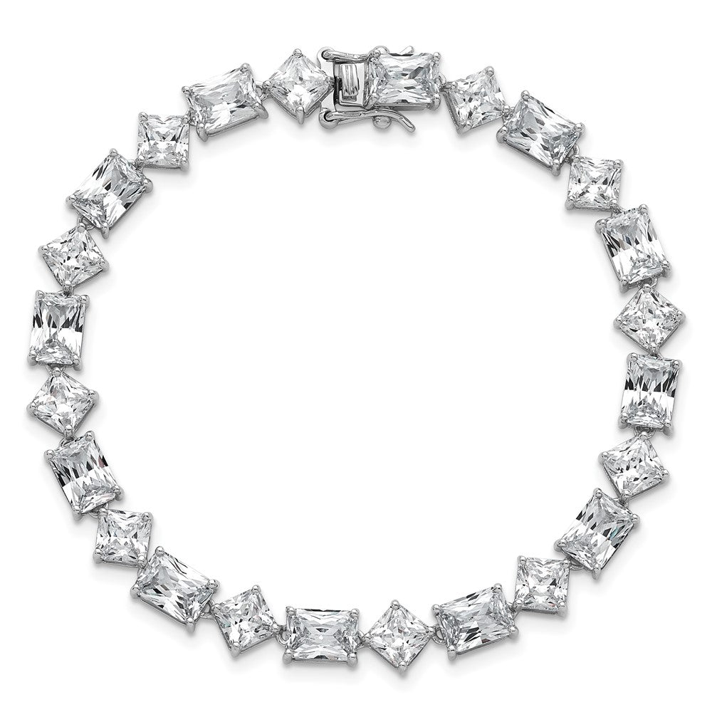 Sterling Silver Rhodium-Plated Polished Fancy CZ 7.25 Inch Bracelet
