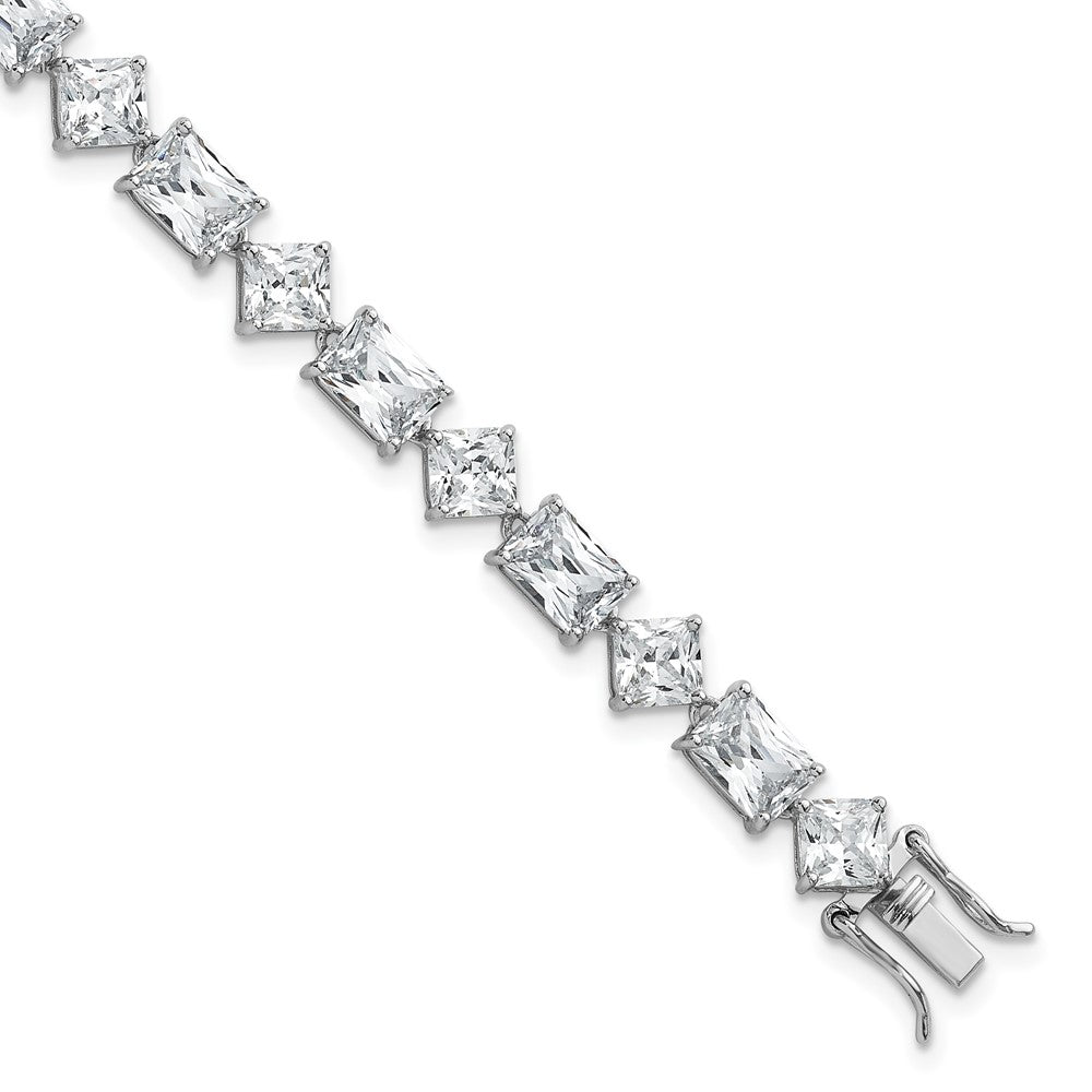 Sterling Silver Rhodium-Plated Polished Fancy CZ 7.25 Inch Bracelet