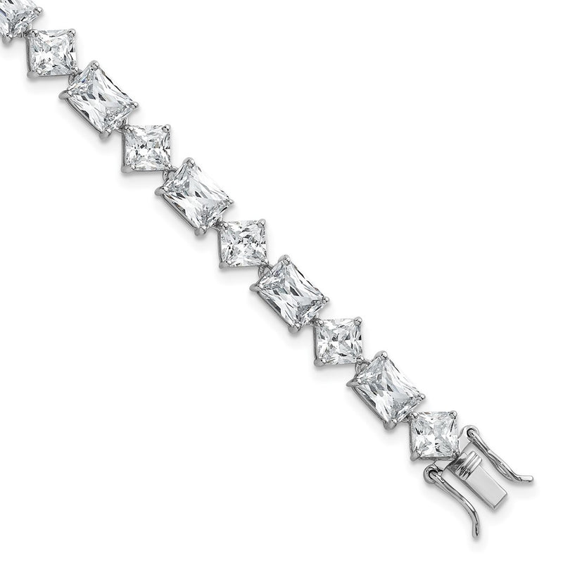 Sterling Silver Rhodium-Plated Polished Fancy CZ 7.25 Inch Bracelet