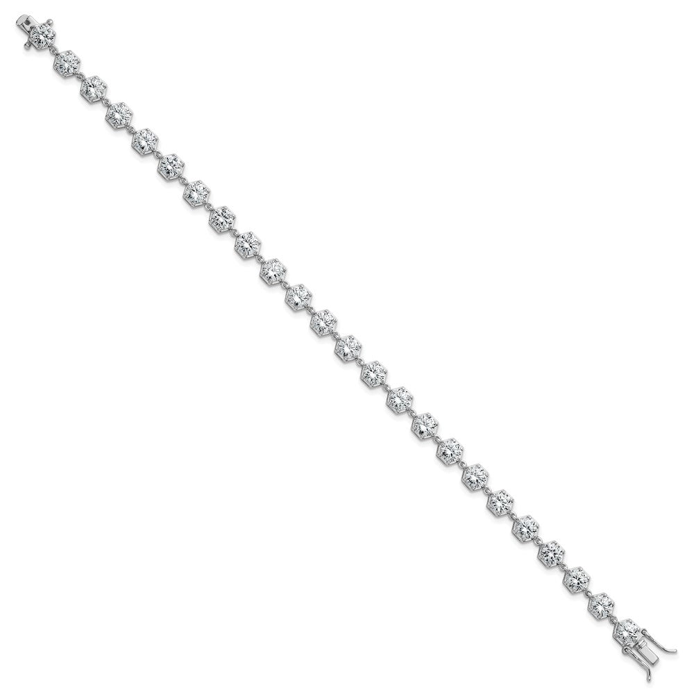 Sterling Silver Rhodium Plated Polished CZ Hexagon 8 Inch Bracelet