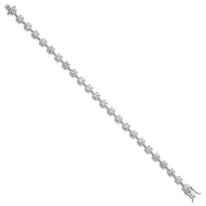 Sterling Silver Rhodium Plated Polished CZ Hexagon 8 Inch Bracelet