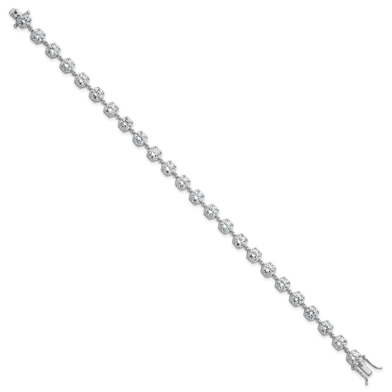 Sterling Silver Rhodium Plated Polished CZ Hexagon 8 Inch Bracelet