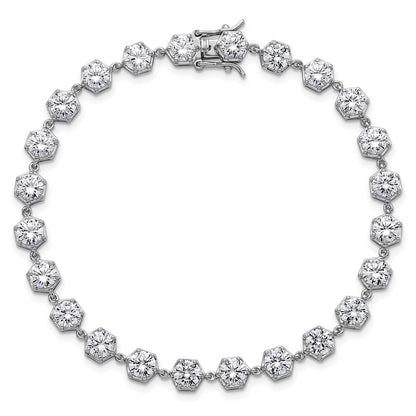 Sterling Silver Rhodium Plated Polished CZ Hexagon 8 Inch Bracelet