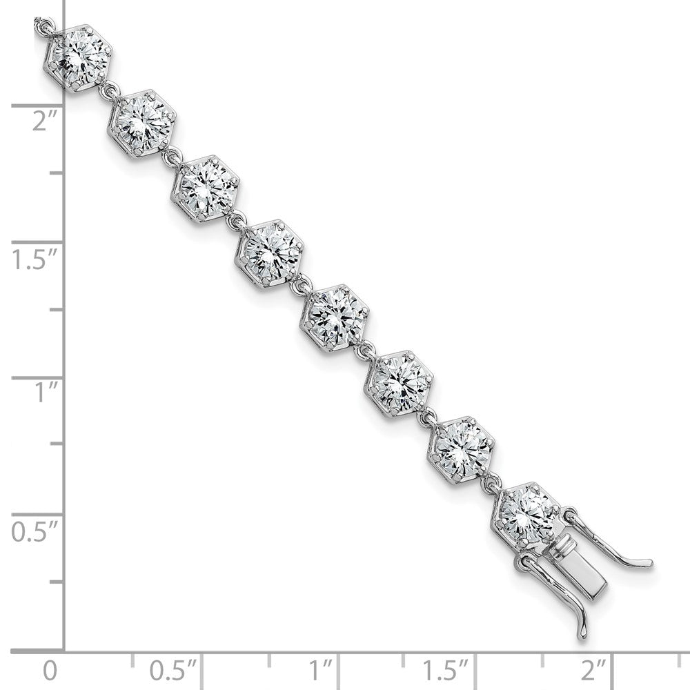 Sterling Silver Rhodium Plated Polished CZ Hexagon 8 Inch Bracelet