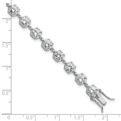 Sterling Silver Rhodium Plated Polished CZ Hexagon 8 Inch Bracelet