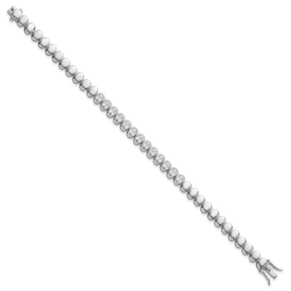 Sterling Silver Rhodium Plated Polished Oval Bezel CZ 7.25 Inch Bracelet