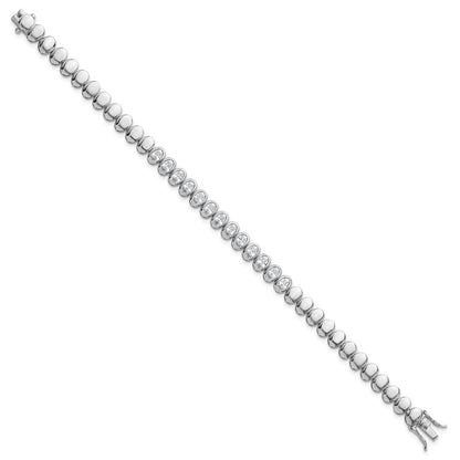 Sterling Silver Rhodium Plated Polished Oval Bezel CZ 7.25 Inch Bracelet