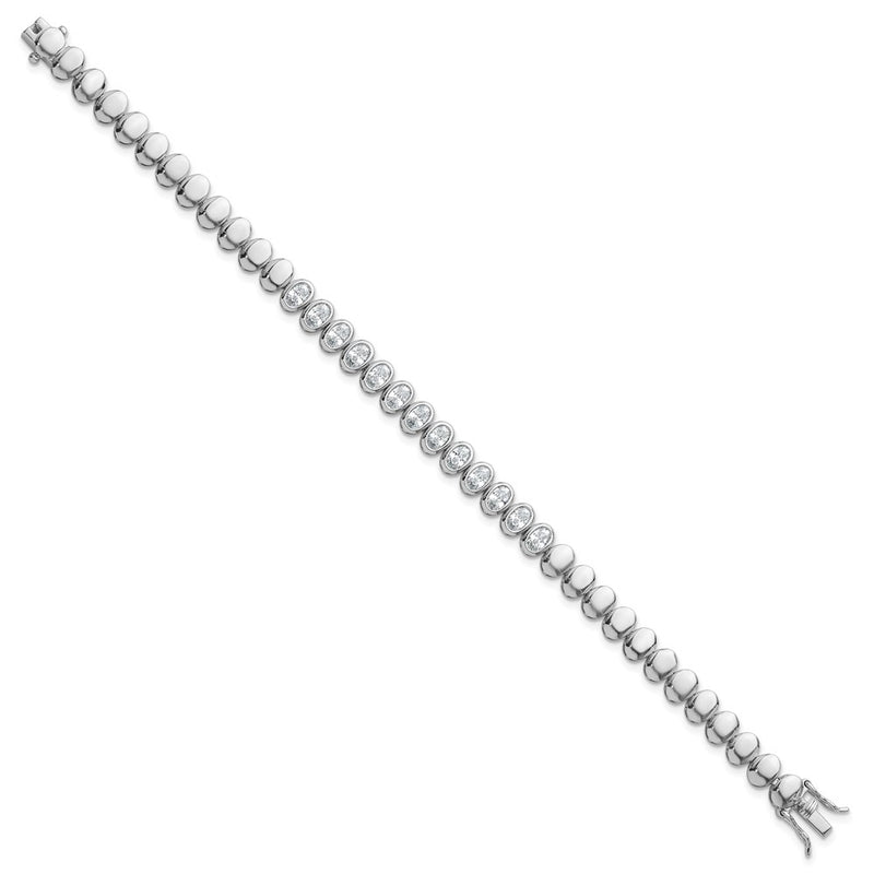 Sterling Silver Rhodium Plated Polished Oval Bezel CZ 7.25 Inch Bracelet