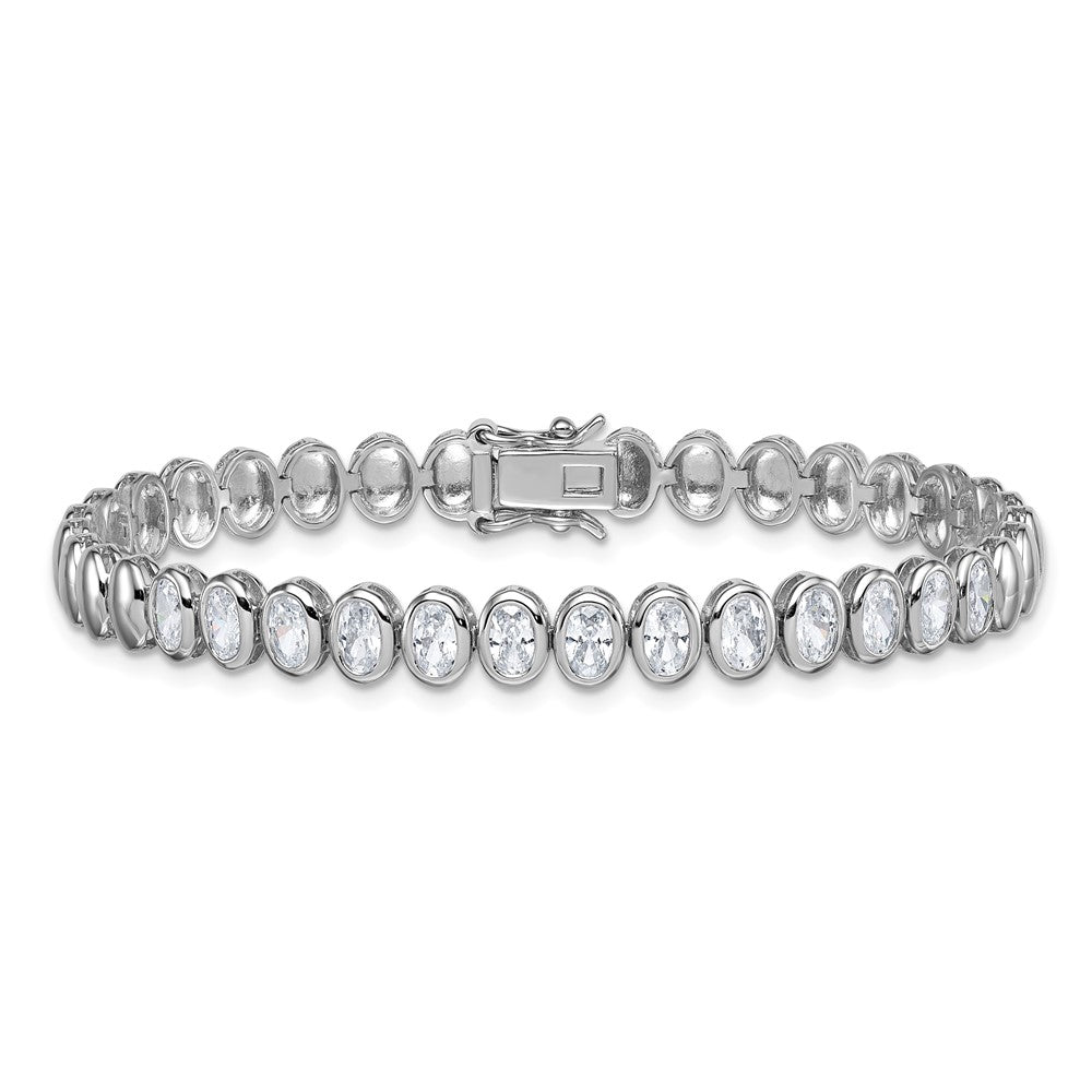 Sterling Silver Rhodium Plated Polished Oval Bezel CZ 7.25 Inch Bracelet