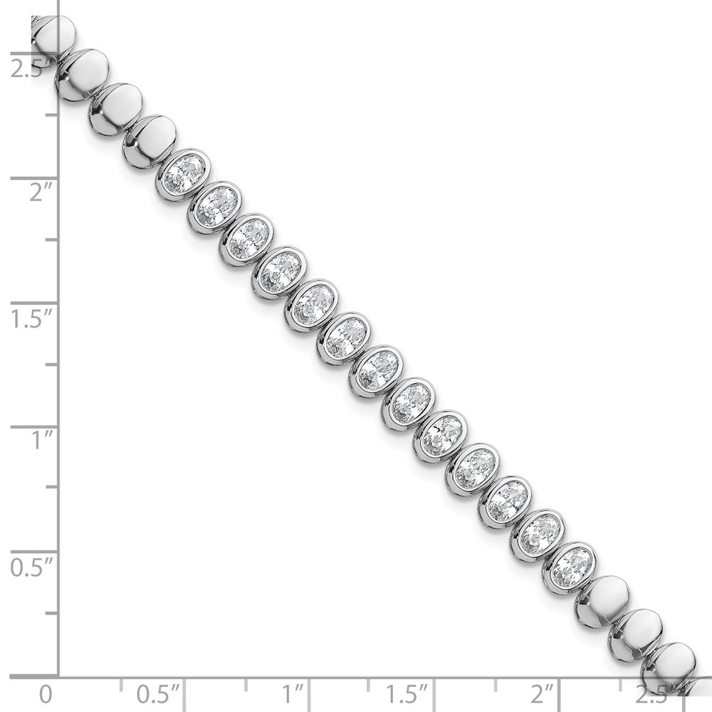 Sterling Silver Rhodium Plated Polished Oval Bezel CZ 7.25 Inch Bracelet