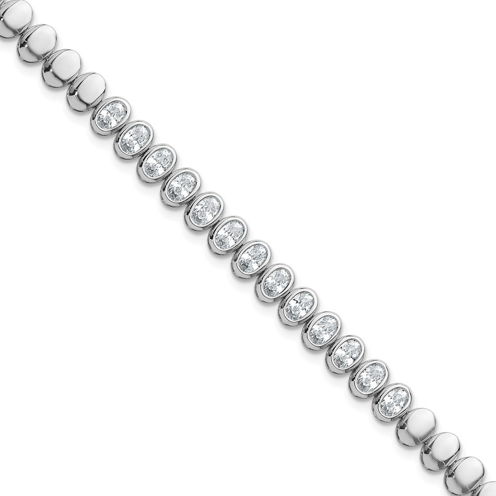 Sterling Silver Rhodium Plated Polished Oval Bezel CZ 7.25 Inch Bracelet