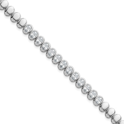 Sterling Silver Rhodium Plated Polished Oval Bezel CZ 7.25 Inch Bracelet