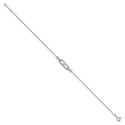 Sterling Silver Rhodium Plated Polished CZ Link 7in w/.5in Ext Bracelet