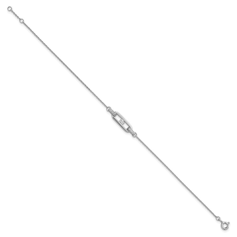 Sterling Silver Rhodium Plated Polished CZ Link 7in w/.5in Ext Bracelet