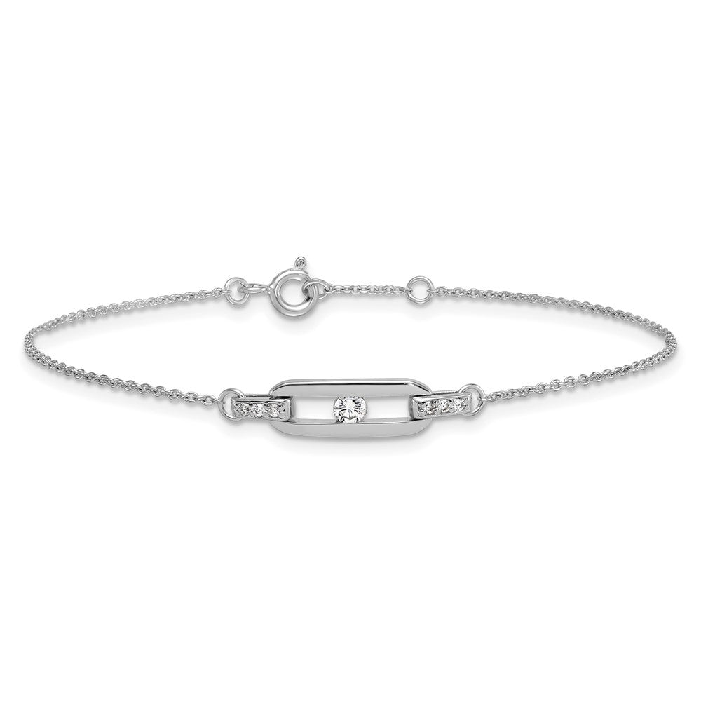 Sterling Silver Rhodium Plated Polished CZ Link 7in w/.5in Ext Bracelet