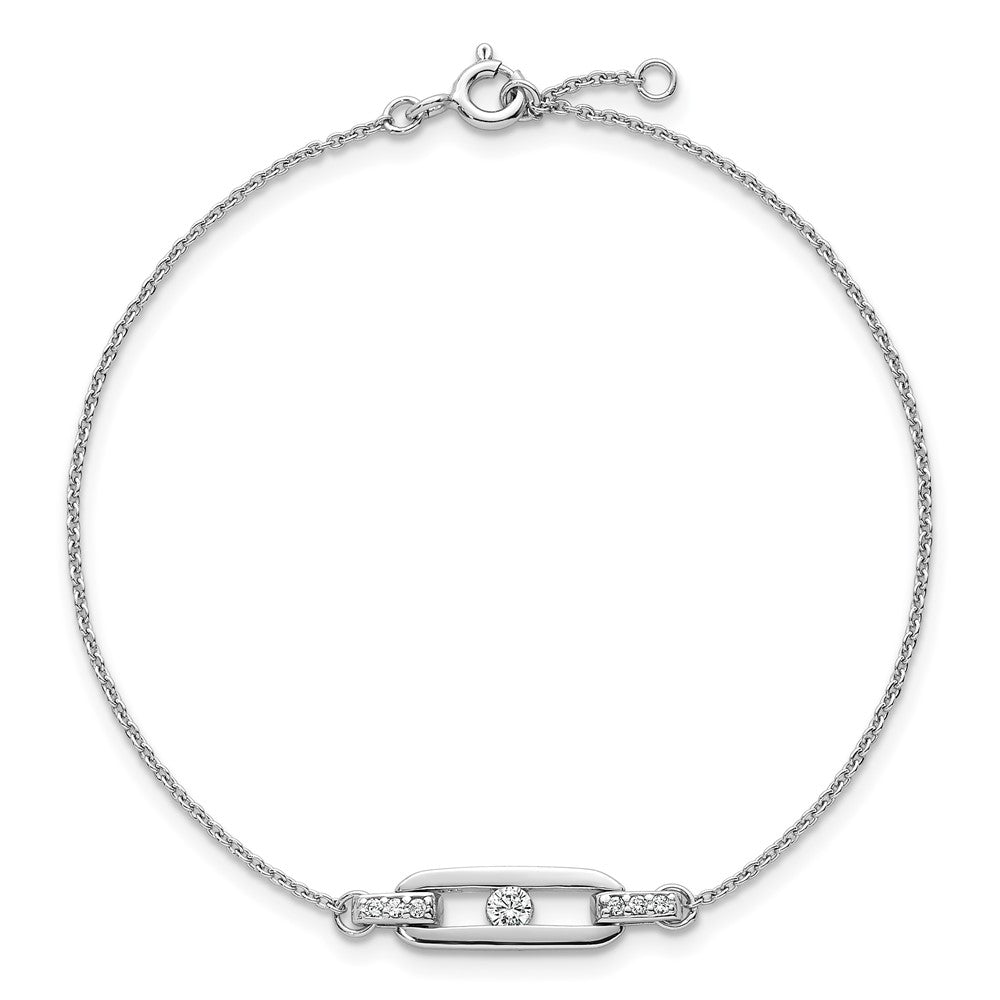 Sterling Silver Rhodium Plated Polished CZ Link 7in w/.5in Ext Bracelet