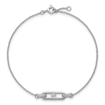 Sterling Silver Rhodium Plated Polished CZ Link 7in w/.5in Ext Bracelet