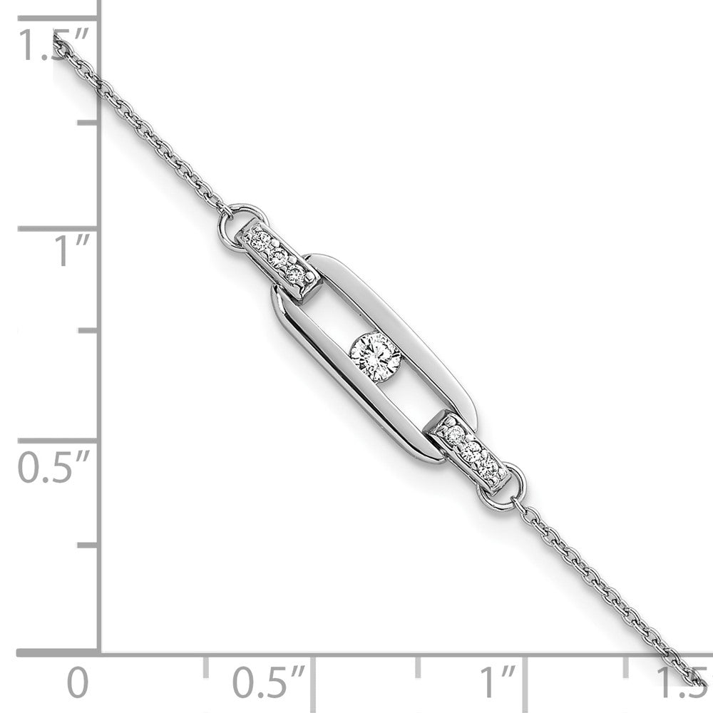 Sterling Silver Rhodium Plated Polished CZ Link 7in w/.5in Ext Bracelet