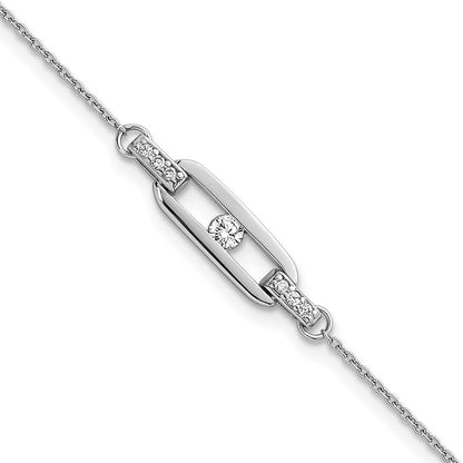 Sterling Silver Rhodium Plated Polished CZ Link 7in w/.5in Ext Bracelet