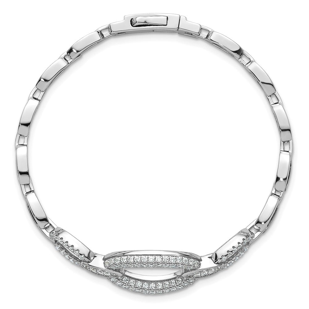 Sterling Silver Rhodium-Plated CZ Oval Link 7in Bracelet