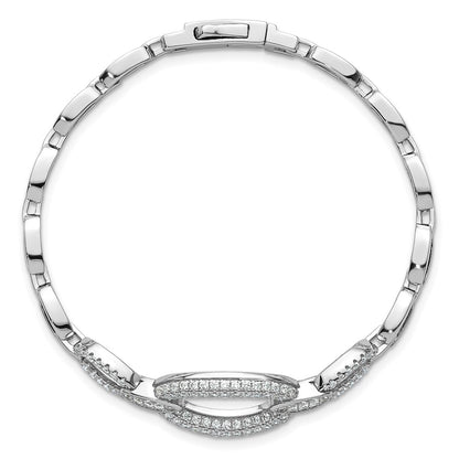Sterling Silver Rhodium-Plated CZ Oval Link 7in Bracelet