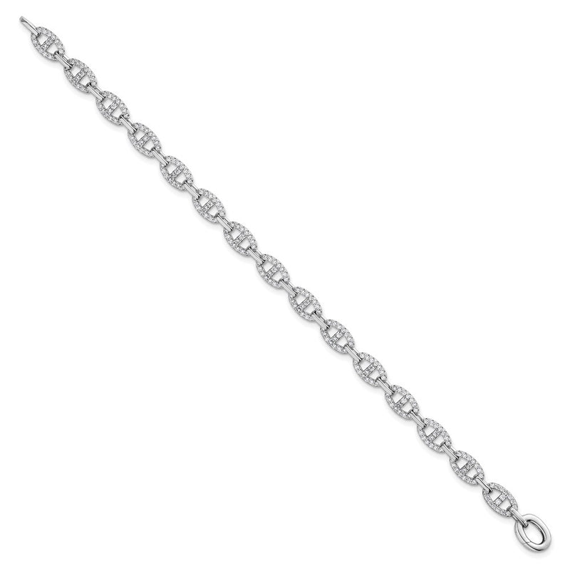 Sterling Silver Rhodium-Plated Polished CZ Anchor Link Bracelet