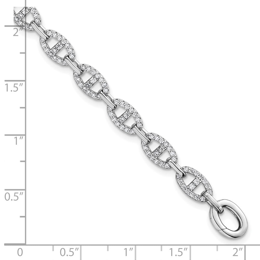 Sterling Silver Rhodium-Plated Polished CZ Anchor Link Bracelet
