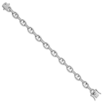 Sterling Silver Rhodium Plated Polished CZ Oval and Mariner Link 7in Bracelet