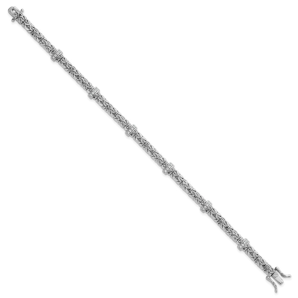 Sterling Silver Rhodium Plated Polished CZ Byzantine Link 7.75in Bracelet