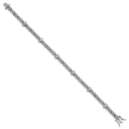 Sterling Silver Rhodium Plated Polished CZ Byzantine Link 7.75in Bracelet