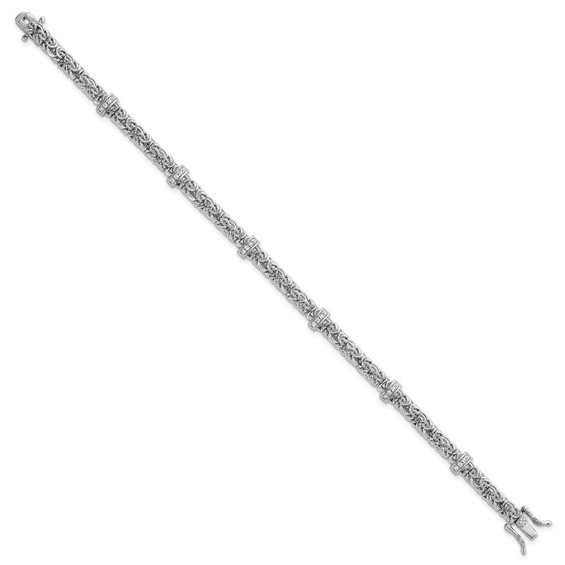 Sterling Silver Rhodium Plated Polished CZ Byzantine Link 7.75in Bracelet