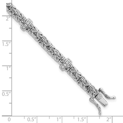 Sterling Silver Rhodium Plated Polished CZ Byzantine Link 7.75in Bracelet
