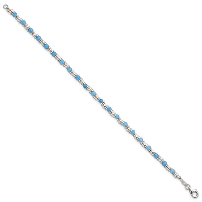 Sterling Silver Polished Blue Agate Beaded Bracelet