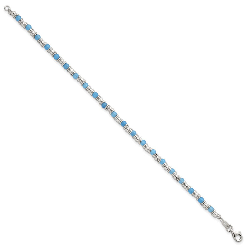 Sterling Silver Polished Blue Agate Beaded Bracelet
