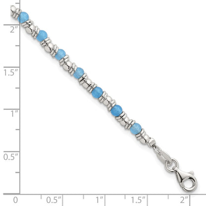 Sterling Silver Polished Blue Agate Beaded Bracelet